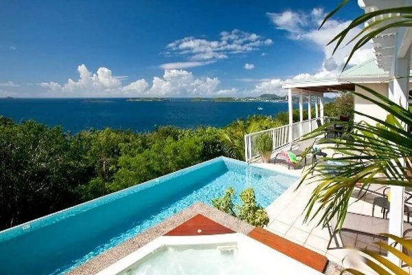 Villa with pool overlooking ocean.